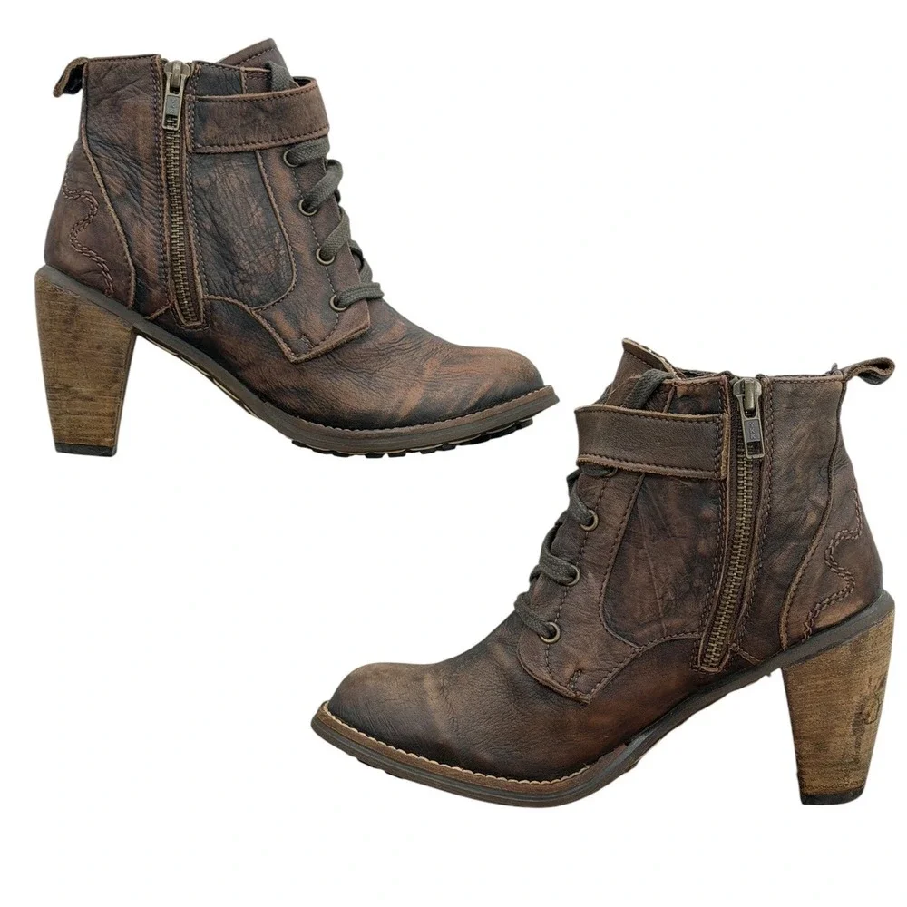 Free People Feud Britannia Steampunk Boots Women 7.5 Brown Western Leather NEW